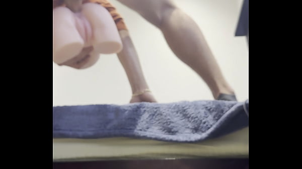 Huge cum load after anal fucking the toy with his big dick .