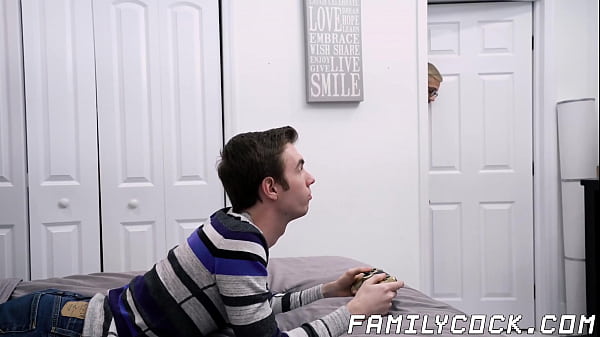 Handsome dad slamming stepsons tight raw hole