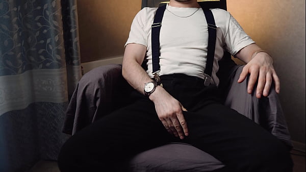 Handsome man Noel Dero caresses himself and jerks off his penis after work. 4K VIDEO