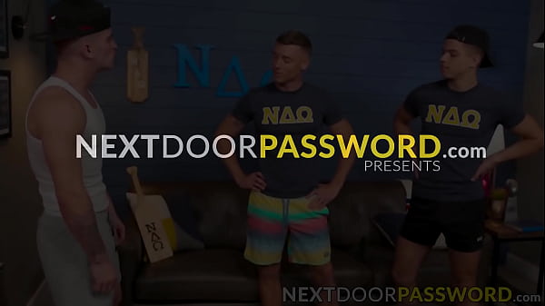 Brawny Justin Mathews and Evan Knoxx fucked the mouth and ass of Trevor Brooks in a frat pledge