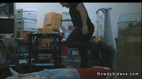 Gay janitor gets rimjob in locker room at a sex club