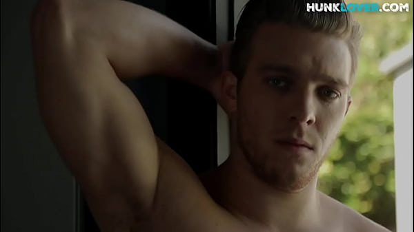 Shaved muscled newbie solo masturbates in his room