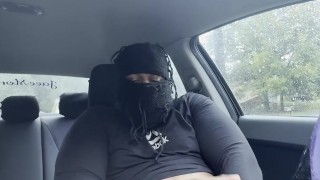 Almost caught Masterbating in the car, Black dick, massive cum shot