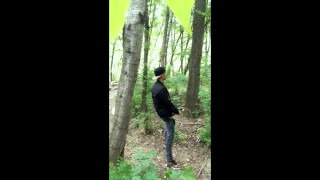 Bad boy jerks while smoking cigarette in a forest – almost caught – so his balls stay full