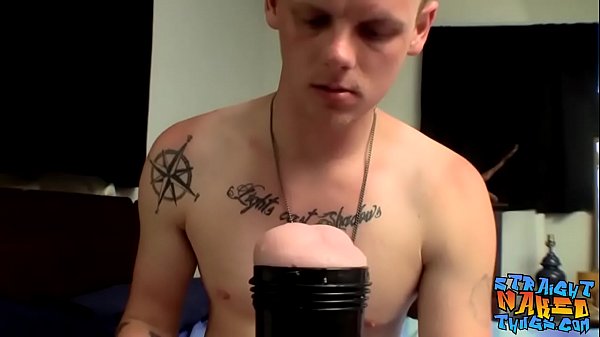 Naughty straight thug rubs his cock and drills a fleshlight