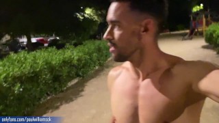 Risky naked walk around the city at night