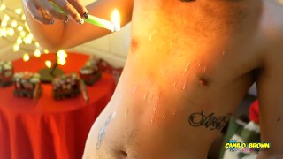 Uncut Latino In Colorful Christmas Wax Play With Carols In The Back