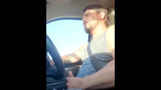 Country boy jacks off while driving