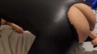 Gorgeous Catsuit Sissy Shoves Cock In All Her Holes