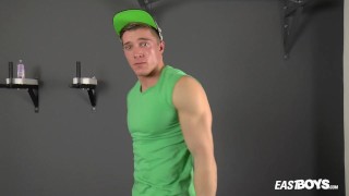 Handsome muscle boy Larry McCormick flexing and wanking