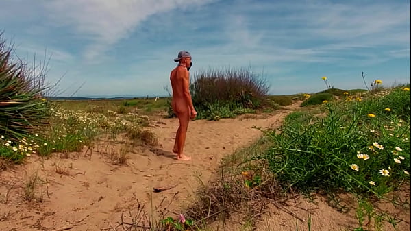 naked pathetic white slave cruising in penis cage at the gay beach banana cucumber fuck, CMNM