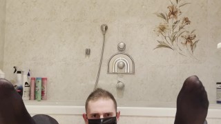 Crossdresser twink inserting dildos deeper and harder, cumming a lot