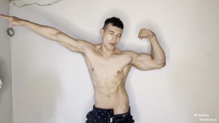 In the casino someone pay me for flex my muscles and jerk off my uncut cock